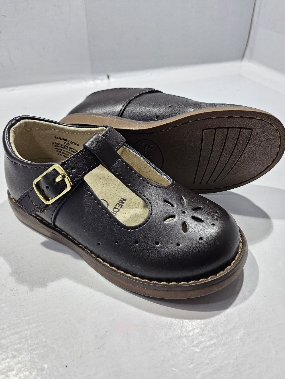 FOOTMATES LEATHER T-BAR MARYJANE SHERRY 2545 BROWN SHOES TODDLER GIRL'S SIZE 7M